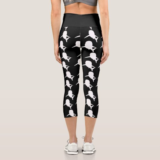 Schwarz-Weiß-Schattenhai-Walmuster Capri Leggings (Rückseite)