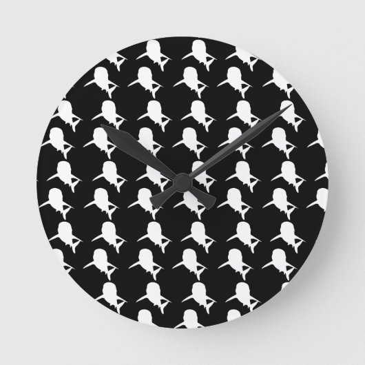 Schwarz-Weiß-Schattenhai-Walmuster Runde Wanduhr (Vorderseite)
