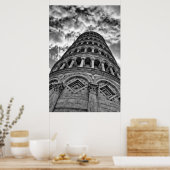 Schwarz-Weiß-Schiefer Turm von Pisa Italien Poster (Küche)