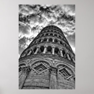 Schwarz-Weiß-Schiefer Turm von Pisa Italien Poster