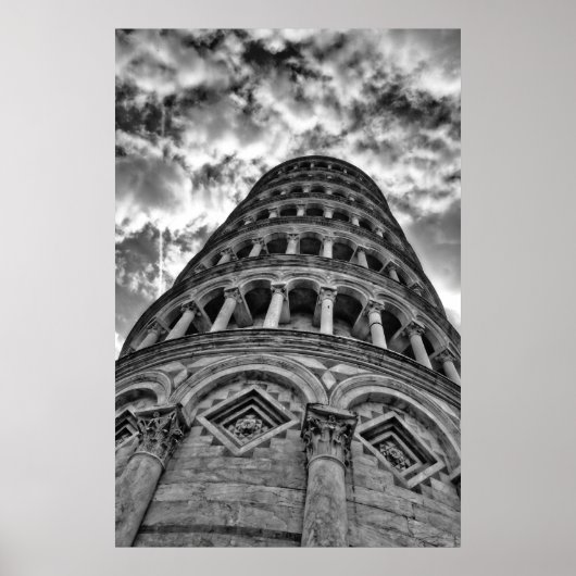 Schwarz-Weiß-Schiefer Turm von Pisa Italien Poster (Vorne)