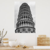 Schwarz-Weiß-Schiefer Turm von Pisa Italien Poster (Küche)
