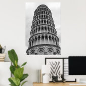 Schwarz-Weiß-Schiefer Turm von Pisa Italien Poster (Heimbüro)