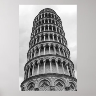 Schwarz-Weiß-Schiefer Turm von Pisa Italien Poster