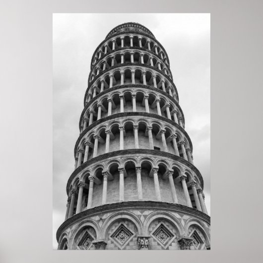 Schwarz-Weiß-Schiefer Turm von Pisa Italien Poster (Vorne)