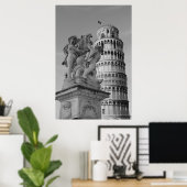 Schwarz-Weiß-Schiefer Turm von Pisa Italien Poster (Heimbüro)
