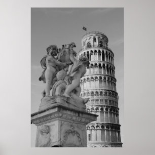 Schwarz-Weiß-Schiefer Turm von Pisa Italien Poster