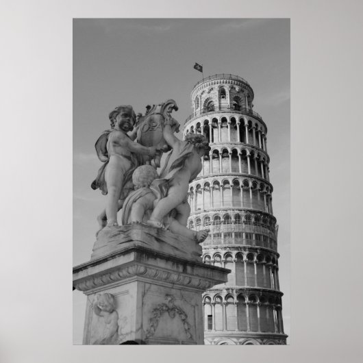 Schwarz-Weiß-Schiefer Turm von Pisa Italien Poster (Vorne)