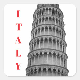 Schwarz Weiß Schiefer Turm von Pisa Italien Quadratischer Aufkleber