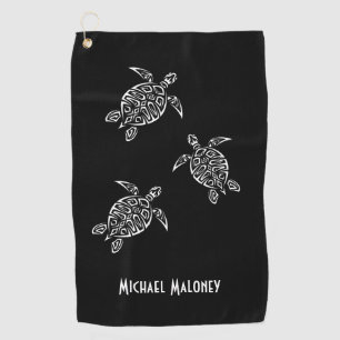 Schwarz-Weiß-Schildkröte Ihr Name Maritime Golfhandtuch
