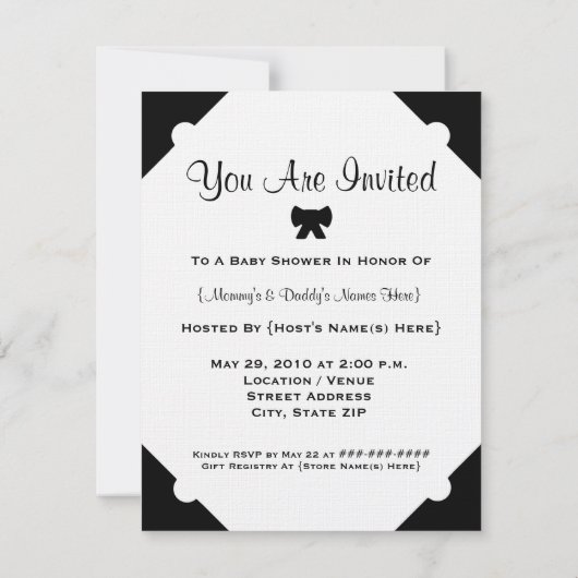 Schwarz-Weiß-Schirm-Babydusche Einladung (Rückseite)