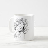 Schwarz-Weiß-Schlafschönheit mit Blume Tasse (Vorderseite Links)