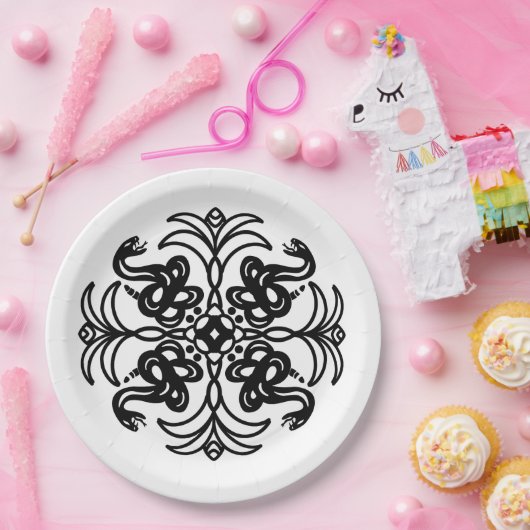 Schwarz-Weiß-Schlange Pappteller (Party)