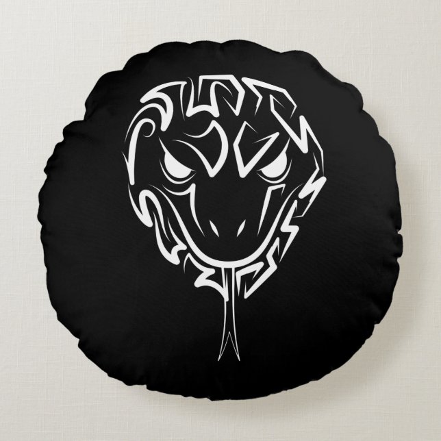 Schwarz-Weiß-Schlange Rundes Kissen (Vorderseite)