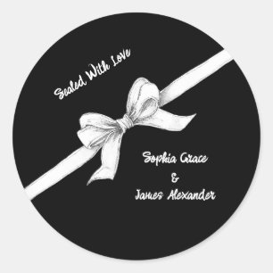 Schwarz-Weiß-Schleife   Elegante Hochzeit   Monoch Runder Aufkleber
