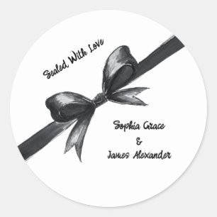 Schwarz-Weiß-Schleife   Elegante Hochzeit   Monoch Runder Aufkleber