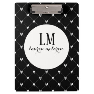 Schwarz-Weiß-Schleifen-Monogramm Klemmbrett