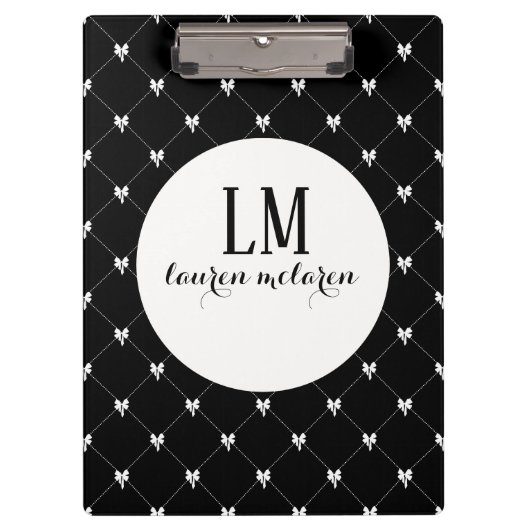 Schwarz-Weiß-Schleifen-Monogramm Klemmbrett (Vorderseite)