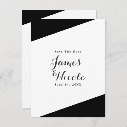 Schwarz & Weiß schlicht Elegant Save the Date Ankündigungspostkarte (Vorne/Hinten)