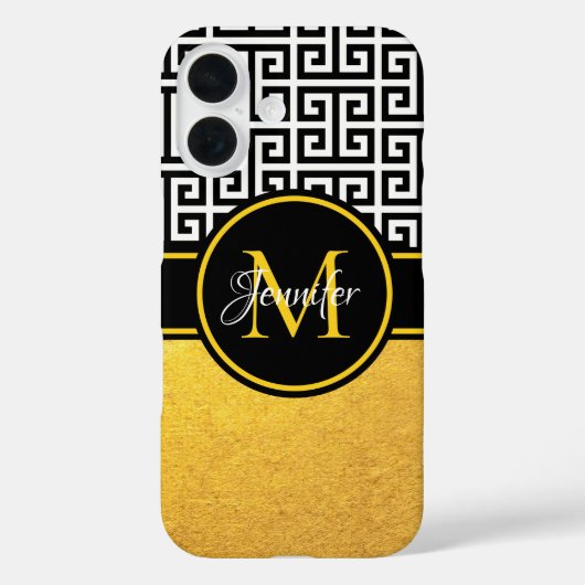 Schwarz-Weiß-Schlüsselmonogramm für Goldfolie Case-Mate iPhone Hülle (Rückseite)