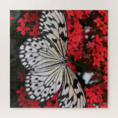 Schwarz-Weiß-Schmetterling auf roten Blume Puzzle (Horizontal)