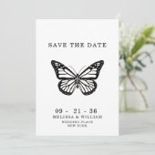 Schwarz-Weiß-Schmetterling Hochzeit Save The Date (Stehend Vorderseite)
