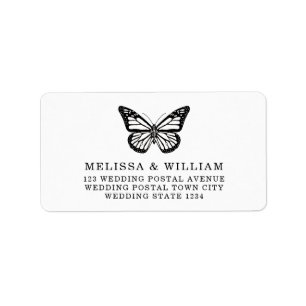 Schwarz-Weiß-Schmetterling-Hochzeitsadresse Adressaufkleber