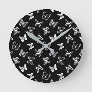Schwarz-Weiß-Schmetterling Illustration Schwarz Runde Wanduhr