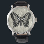 Schwarz-Weiß-Schmetterling im Hintergrund Armbanduhr<br><div class="desc">Ein einfacher Schwarz-Weiß-Schmetterling steht im Mittelpunkt dieses Drucks von Vision Studio. Das zweifarbige Insekt und der gerissene Hintergrund verleihen dem Stück ein rustikales Ambiente. Bestellen Sie noch heute Ihr Exemplar!</div>
