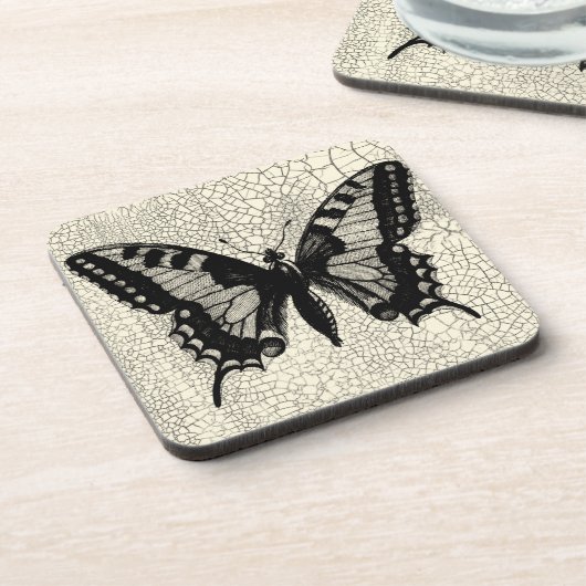 Schwarz-Weiß-Schmetterling im Hintergrund Getränkeuntersetzer (Linke Seite)