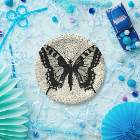Schwarz-Weiß-Schmetterling im Hintergrund Pappteller (Party)