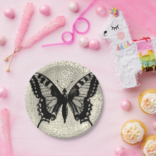 Schwarz-Weiß-Schmetterling im Hintergrund Pappteller (Party)