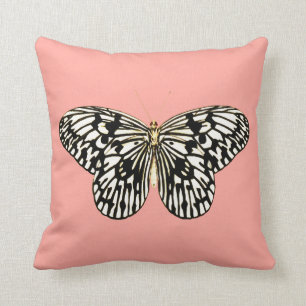Schwarz-Weiß-Schmetterling, Korallenrosa-Hintergr Kissen