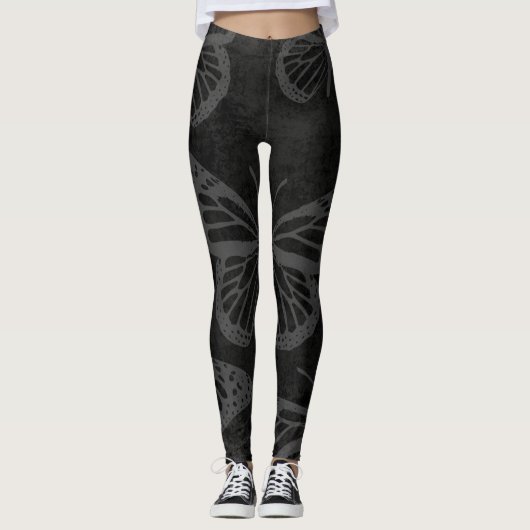 Schwarz-Weiß-Schmetterling-Linie Kunst Leggings (Vorderseite)