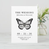 Schwarz-Weiß-Schmetterling Moderne einfache Hochze Einladung (Stehend Vorderseite)