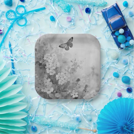 Schwarz-Weiß-Schmetterling Pappteller (Party)