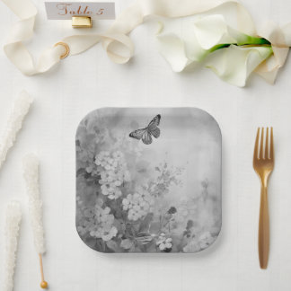 Schwarz-Weiß-Schmetterling Pappteller