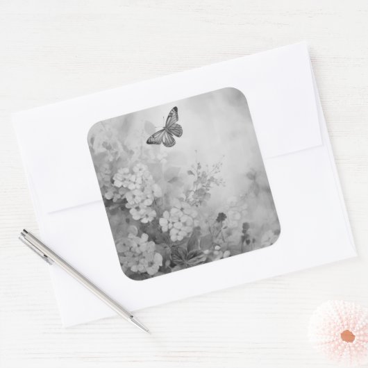 Schwarz-Weiß-Schmetterling Quadratischer Aufkleber (Umschlag)