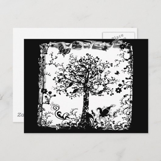 Schwarz-Weiß-Schmetterling-Silhouette Postkarte (Vorne/Hinten)