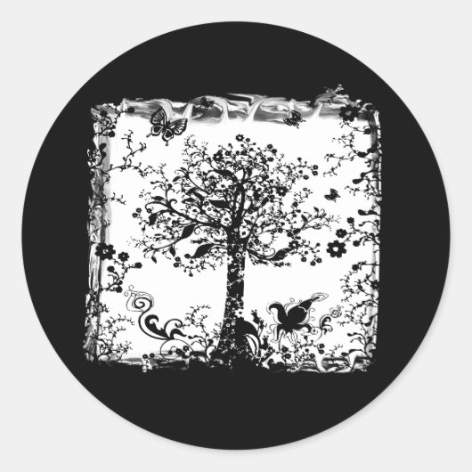 Schwarz-Weiß-Schmetterling-Silhouette Runder Aufkleber (Vorderseite)