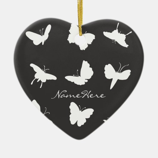Schwarz-Weiß-Schmetterling-Silhouetten Keramikornament (Vorne)