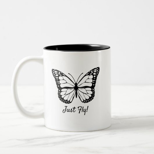Schwarz-Weiß-Schmetterling-Tasse Zweifarbige Tasse (Links)