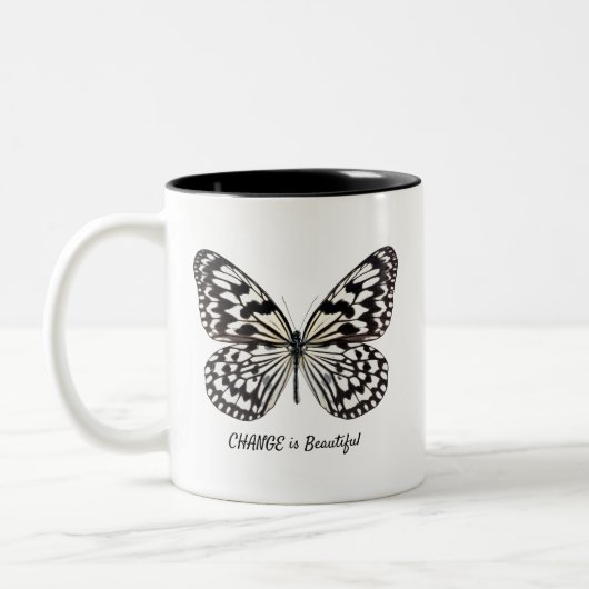 Schwarz-Weiß-Schmetterling-Tasse Zweifarbige Tasse (Links)