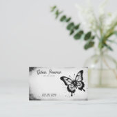 Schwarz-Weiß-Schmetterling Tattoo-Künstler Visitenkarte (Stehend Vorderseite)