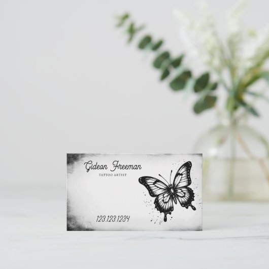Schwarz-Weiß-Schmetterling Tattoo-Künstler Visitenkarte (Stehend Vorderseite)
