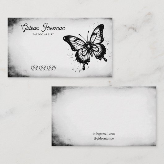 Schwarz-Weiß-Schmetterling Tattoo-Künstler Visitenkarte (Vorne/Hinten)