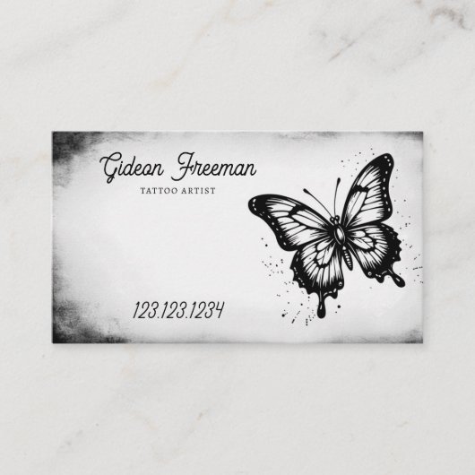 Schwarz-Weiß-Schmetterling Tattoo-Künstler Visitenkarte (Vorderseite)
