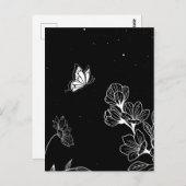 Schwarz-Weiß-Schmetterling und Blume in der Nacht Postkarte (Vorne/Hinten)