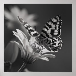 Schwarz-Weiß-Schmetterling und Blume Poster