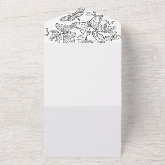 Schwarz-Weiß-Schmetterlinge All In One Einladung (Außenbereich)